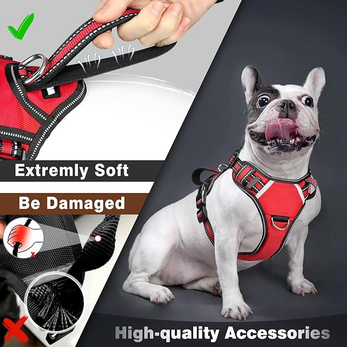 WINSEE Service Dog Vest No Pull Dog Harness with 7 Dog Patches, Reflective Pet Harness with Durable Soft Padded Handle for Training Small, Medium, Large, and Extra-Large Dogs (Small, Red)