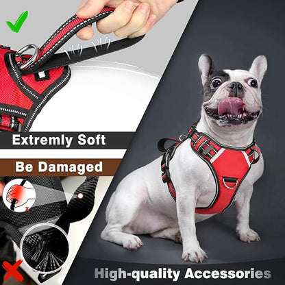WINSEE Service Dog Vest No Pull Dog Harness with 7 Dog Patches, Reflective Pet Harness with Durable Soft Padded Handle for Training Small, Medium, Large, and Extra-Large Dogs (Small, Red)