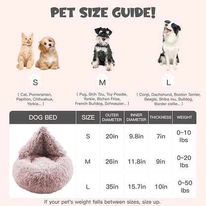 Himax Dog Beds for Large Dogs, Donut Dogs Beds with Blanket Attached, Calming Dog Bed Washable (20"/26"/35") Beige