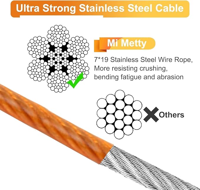 Tie Out Cable for Dogs,10/20/30/50/100FT Dog Leads for Yard Chew Proof,Heavy Duty Tie Out Cable for Large Dogs Up to 125lbs,Dog Runner Tether (Orange, 125Ibs 10ft)