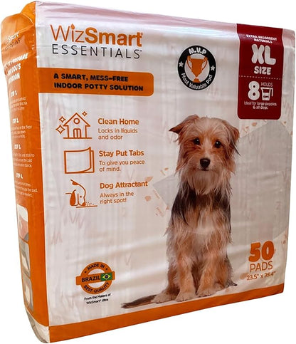 WizSmart Essentials Pads XL – Extra Large Dog Pads 23.5" x 35.4", Disposable Absorbent Pads for Large Dogs, Puppies, Senior Dogs, Incontinence, Urine, Water, Potty Training, Home, Travel - 50 Count