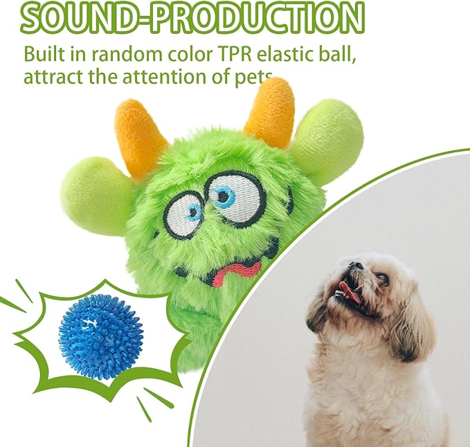 FCCUM Squeaky Plush Dog Toy Ball, Dental Care, Skin-Friendly and Soft and Relieve Stress,Dog Training Interactive Pet Cute Plush Fashionable Toy Ball (Green,Large)