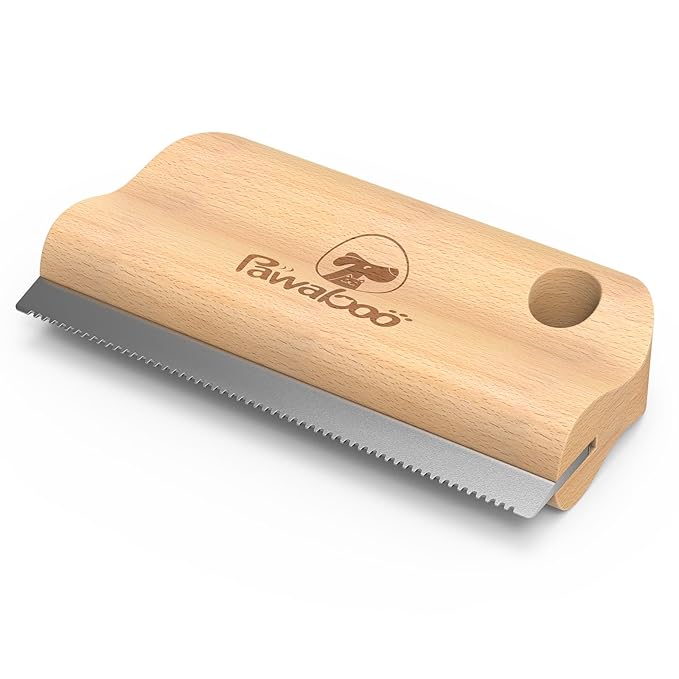Pawaboo Deshedding Brush for Dogs & Cats, Dog Hair Removal Comb with Ergonomic Gripping, Wooden Grooming Shedding Brush for Short Hair Dogs and Cats, Hangable Pet Cleaning Comb Supplies, 5.1 Inch