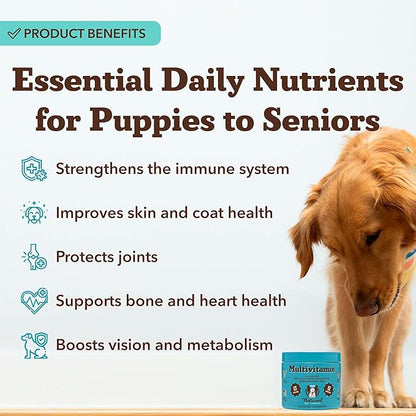Natural Dog Company 25-in-1 Multivitamin for Dogs – Vet-Formulated Soft Chews for Puppies, Adults & Seniors, Supports Joints, Skin, Coat, Immune & Heart Health, NASC Certified, 180 Count
