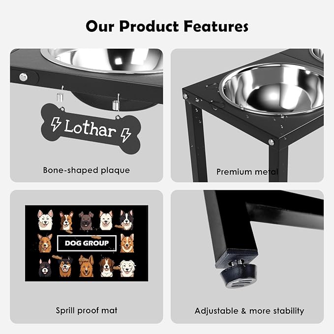 ADENGL Elevated Dog Bowls for Large Extral Large Breed, Raised Bowl Stand with 2 Stainless Steel Bowls (101oz) and Spill-Proof Mat, 17" Tall Dog Feeder for Extra Large Breeds