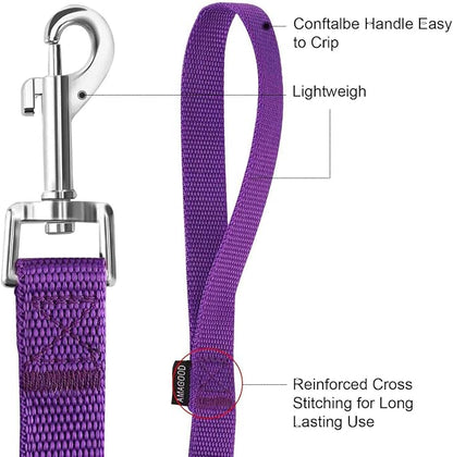 AMAGOOD 6 FT Puppy/Dog Leash, Strong and Durable Traditional Style Leash with Easy to Use Collar Hook, Great for Small, Medium and Large Dogs (3/4 in x 6 ft, Black and Purple (2-Pack))