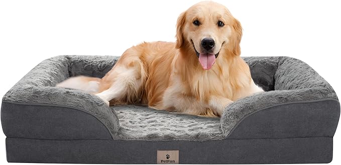 PetFun XL Orthopedic Dog Beds Large Sized Dog - Washable Large Dog Cat Bed Waterproof, Comfort Dogs Couch Sofa with Washable Removable Cover, Pet Bed with Nonskid Bottom, Dark Grey, 48"