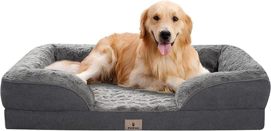 PetFun XL Orthopedic Dog Beds Large Sized Dog - Washable Large Dog Cat Bed Waterproof, Comfort Dogs Couch Sofa with Washable Removable Cover, Pet Bed with Nonskid Bottom, Dark Grey, 48"