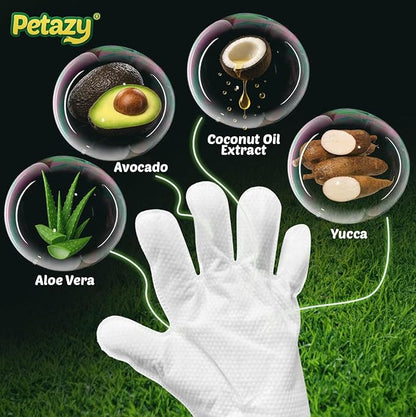Petazy Pet Glove Wipes for Dogs & Cats – 25 Pack | Hypoallergenic, No Rinse, Extra Thick Cleaning Gloves with Aloe & Coconut Oil | Paws, Face, Ears & Butt | Travel Friendly, Gentle & Safe
