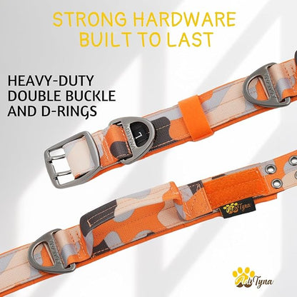ADITYNA Heavy Duty Dog Collar for Medium Dogs - Camo Orange Collar with Handle for Training, and Walking - Wide, Thick, Tactical, Soft Neoprene Padded