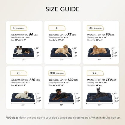 Casa Paw Orthopedic Dog Beds for Extra Large Dogs, Waterproof Egg Crate Foam XL Dog Bed with Sides 45x35Inch, Big Dogs Couch Beds with Removable Washable Cover and Nonskid Bottom, Navy Blue