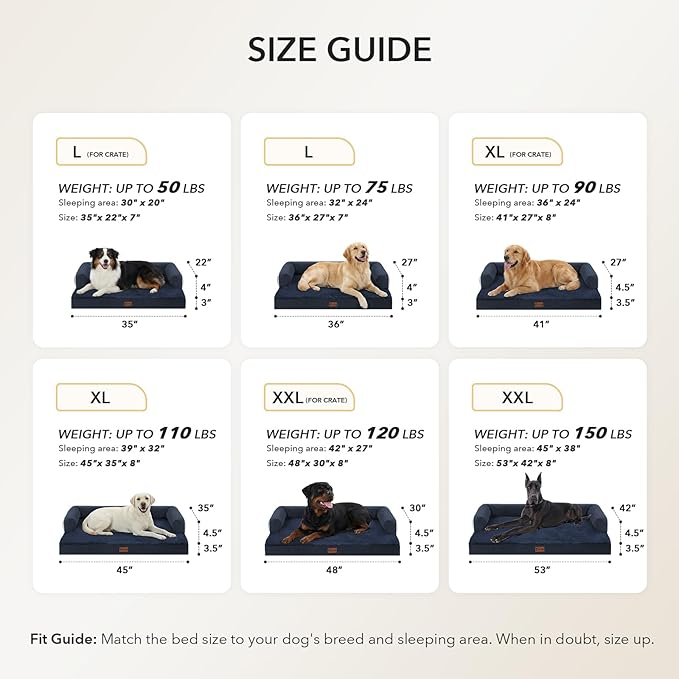 Casa Paw Orthopedic XXL Dog Beds, Waterproof Egg Crate Foam Big Pet Bed for All Breed Sized Dogs 53x42Inch, Washable Extra Large Dog Couch Bed with Removable Cover and Non-Slip Bottom, Navy Blue