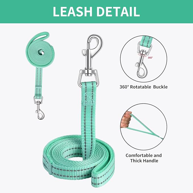 AMTOR Small Dog Harness with Leash Set, No Escape Easy Walk Puppy Harnesses for Training Walking, Step-in Reflective Soft Dogs Vest for XS S Medium Extra-Small Large Sized Dog(Green,S)