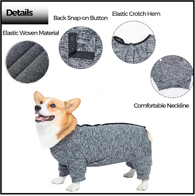 AOKAZI Dog Surgery Recovery Suit, Puppy Cat Onesie for Shedding Skin Disease Wound Protection, Medical Pet Surgical Suit w/Long Sleeve, Dog Pajamas (Black Grey, Small)