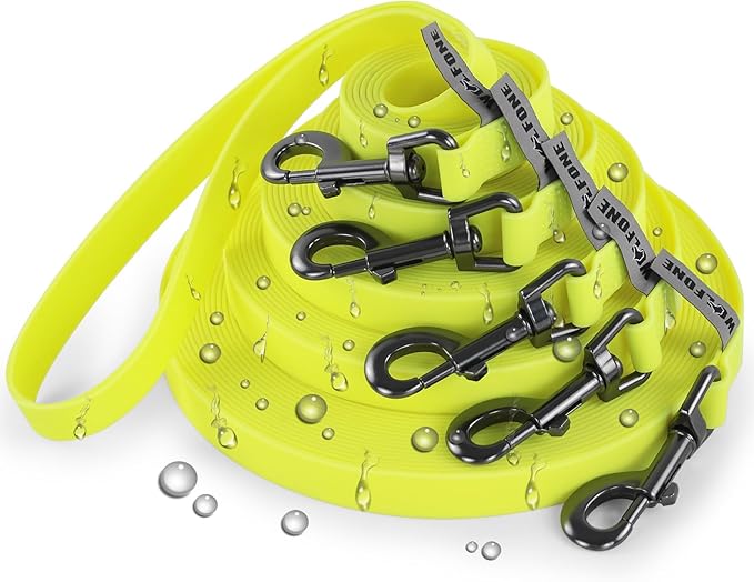 Wolfone 40ft Yellow Long Leash - Waterproof Training Dog Leash for Recall, Swimming, Camping, Beach, Hunting, Walking
