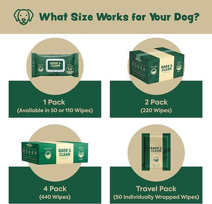Bark & Clean 440 Dog Wipes for Cleaning and Deodorizing - 4 Pack of 110 8.5" x 9" Bamboo Pet Wipes - Compostable, Hypoallergenic Puppy Wipes - Dog Wipes for Paws, Butt, and Body
