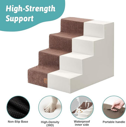 COZY KISS Dog Stairs for Small Dogs, 17.7" Extra Wide Right-Angle Pet Stairs for Couch and Beds, Anti-Slip Dog Steps for Old Cats and Lowrider, 17.7x23.6x17.7 inch, Brown