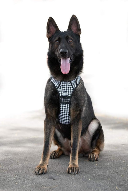 PoyPet No Pull Dog Harness, [Release on Neck] Reflective Adjustable No Choke Pet Vest with Front & Back 2 Leash Attachments, Soft Control Training Handle for Small Medium Large Dogs(Houndstooth,XL)