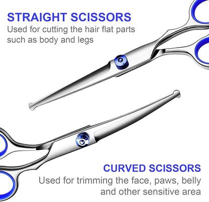 TINMARDA Professional Dog Grooming Scissors Kit, Titanium Coated Dog Scissors for Grooming, 5 in1 Grooming Shears Kit for Dogs Cat Pet At Home