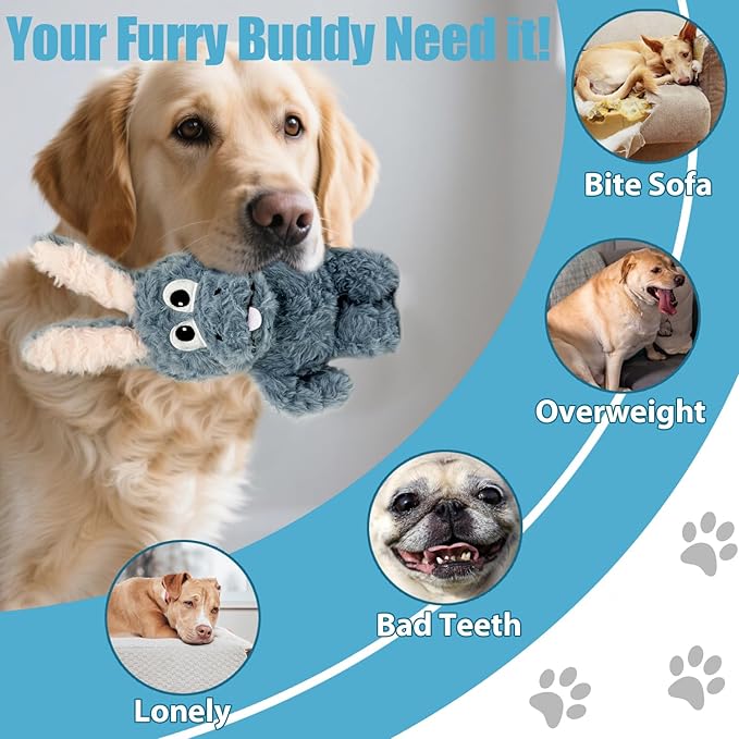 SLIWOWO Donkey Squeaky Dog Toys to Keep Them Busy, Stuffed Plush Dog Toy Birthday Gift Crinkle Pet Puppy Tug Toy for Small Medium Large Dogs (Grey)