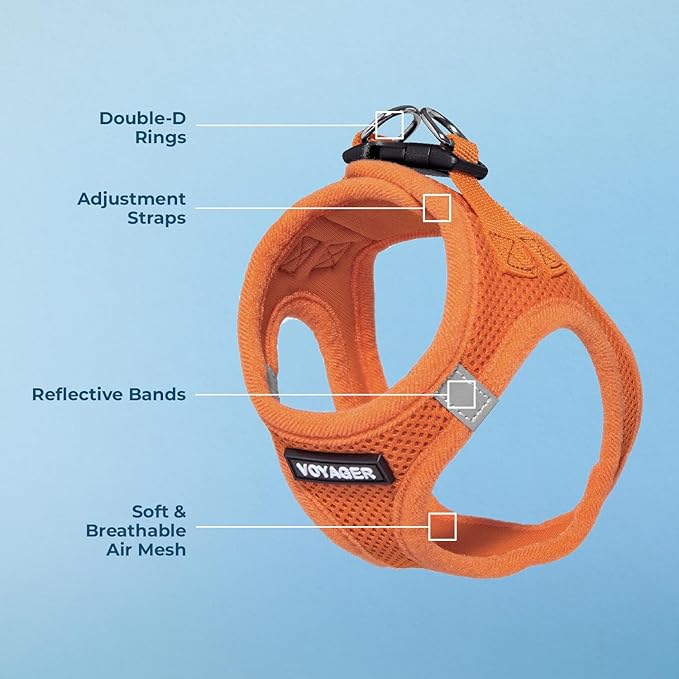 Best Pet Supplies Voyager Step-in Air Harness - All Weather Mesh, Reflective, No Pull Harness for Dogs, Cats - Secure with Hook & Loop Fastener, Buckle, Double D-Rings - Orange, M