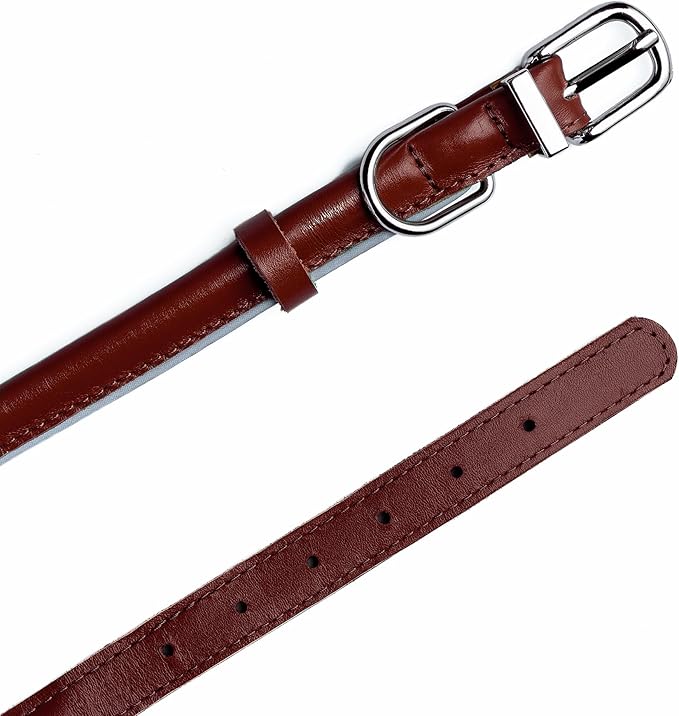 OOPSDOGGY Rolled Leather Dog Collar Reflective Roll Collars for Small Medium Large Dogs Puppy (Cognac, L, 14'' - 18'')