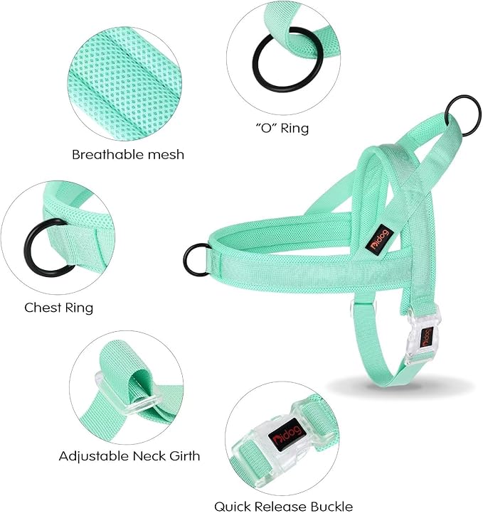 Didog No Pull Dog Harness with Breathable Mesh Padded, Quick Fit & Easy on Dog Vest Harness for Small Medium Large Dogs Training Walking(Green,M)