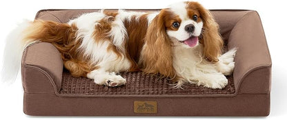 COZY KISS Orthopedic Dog Bed for Medium Size Dogs, Bolster Pet Couch with Waterproof Lining, Egg Crate Foam Sofa for Pets Up to 30 lbs, U-Shaped, 30x20x6.5 inch, Brown