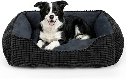 MIXJOY Large Dog Bed for Large Medium Small Dogs, Rectangle Washable Orthopedic Dog Bed, Soft Calming Sleeping Puppy Bed Durable Pet Cuddler with Anti-Slip Bottom L(30"x24"x9")