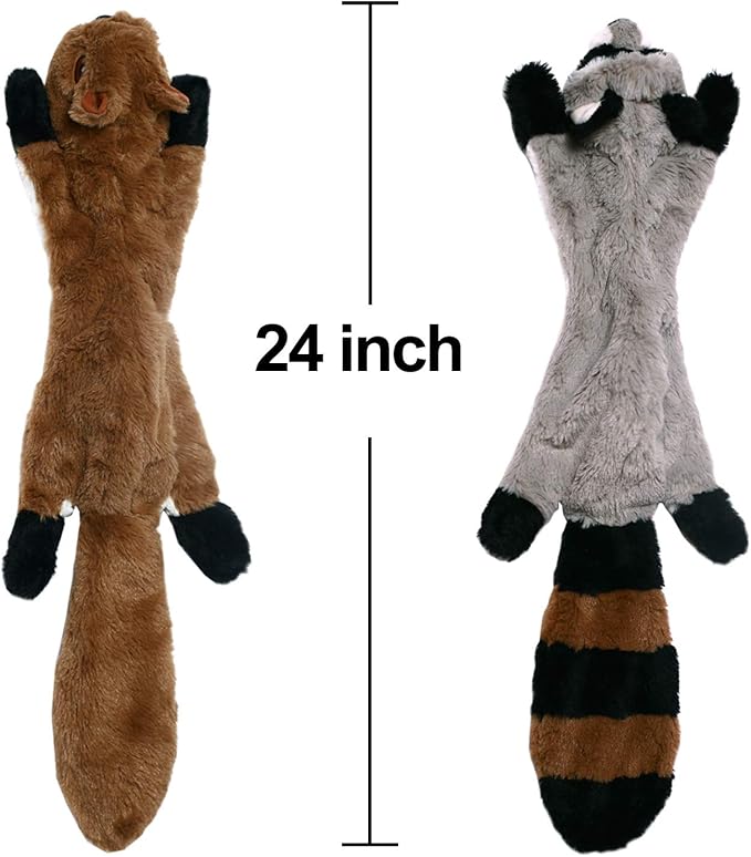 Sesyomr No Stuffing Dog Toys with Squeakers, Durable Stuffingless Plush Squeaky Dog Chew Toy Set,Crinkle Dog Toy for Medium and Large Dogs, 5 Pack（Squirrel Raccoon Fox Skunk and Penguin）, 24Inch