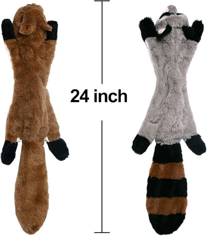 Sesyomr No Stuffing Dog Toys with Squeakers, Durable Stuffingless Plush Squeaky Dog Chew Toy Set,Crinkle Dog Toy for Medium and Large Dogs, 5 Pack（Squirrel Raccoon Fox Skunk and Penguin）, 24Inch