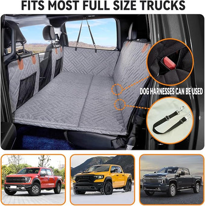 YJGF Dog Back Seat Extender for Truck,Truck Seat Cover Back Seat,Dog Hammock for Truck,Pet Seat Covers for Dogs,Hard Bottom Seat Extender for Dogs(Grey,for Full Size Truck)