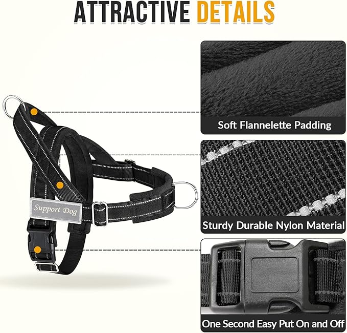 Lukovee No Pull Dog Harness & Leash Set - Heavy Duty Dog Vest Harness with Soft Padded for Medium Large Dogs, Adjustable Reflective Tactical Pet Harness for Easy Walk and Training (M, Black)