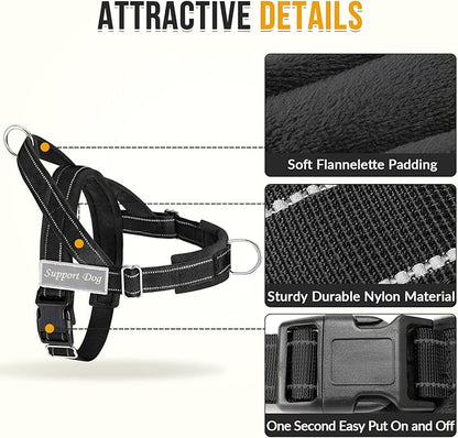 Lukovee No Pull Dog Harness & Leash Set - Heavy Duty Dog Vest Harness with Soft Padded for Medium Large Dogs, Adjustable Reflective Tactical Pet Harness for Easy Walk and Training (M, Black)