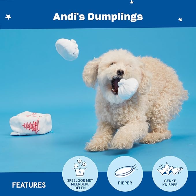 Barkbox Dog Toy 2 in 1 Interactive, Plush Exterior Material & Squeaker, Tearable Dog Toy with Squeaky Ball Inside, Ideal for Toy Destroyers - Andi's Dumpling, Large