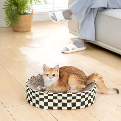 Conlun Cat Scratcher Cardboard,2 in 1 Oval Cat Scratch Pad Bowl for Indoor Kitty Grinding Claw,Round Kittens Scratching Board Corrugated Lounge Pet Beds&Furniture Protector for Sofas