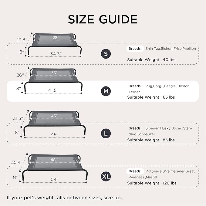 Bedsure Outdoor Elevated Dog Bed Medium Size Dog, Portable Indoor & Outdoor Cooling Raised Cot Pet Hammock Bed with Skid-Resistant Feet, Frame with Breathable Mesh, Black, 43 inches