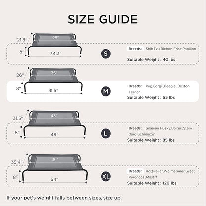 Bedsure Outdoor Elevated Dog Bed Medium Size Dog, Portable Indoor & Outdoor Cooling Raised Cot Pet Hammock Bed with Skid-Resistant Feet, Frame with Breathable Mesh, Grey, 43 inches