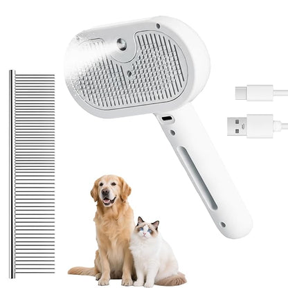 Pet Steam Brush for Dog & Cat, 3-in-1 Steam Grooming Brush - Steam for Shedding & Grooming, Comes with a steel comb, Suitable for long and short haired dogs as well as cats