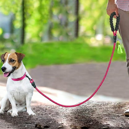 Dynmeow Reflective Dog Collar and Leash Set, 6FT Strong Climbing Rope Leash with Padded Handle, Adjustable Pet Collar with Soft Neoprene Padding for Puppy Small Dogs, Hot-Pink, Xs