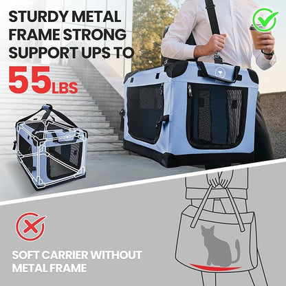 PEGIC Large Cat Carrier for Car Travel, Pegic Soft Sided Collapsible Pet Carrier for Outdoor and Indoor Uses, Roomy Extra Large Cat Carrier for 2 Kittens, Large Cat or Puppies Up to 50lbs (Blue)