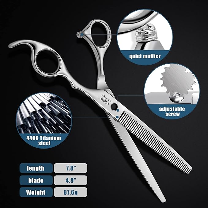 JASON 7.5" Dog Grooming Thinning Blending Scissor, Ergonomic Pet Grooming Thinner Blender Shears Cat Trimming Texturizing Kit with Offset Handle Christmas Gift