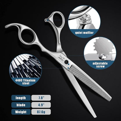 JASON 7.5" Dog Grooming Thinning Blending Scissor, Ergonomic Pet Grooming Thinner Blender Shears Cat Trimming Texturizing Kit with Offset Handle Christmas Gift