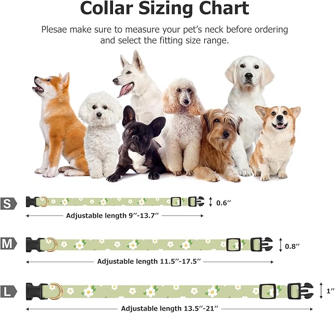 Cotton Handmade Dog Collar Cute and Distinctive Patterns Green Flower with Pendant for Girl Boy Dogs Collars S