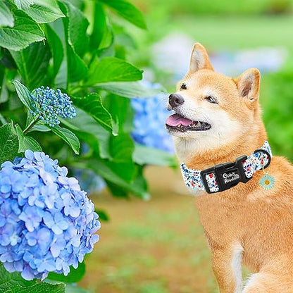 Dog Collar-Cute Flower Adjustable Pet Collars Soft Comfortable Puppy Collar Blue Cotton Dog Collars Durable Necklace Gift for Small Dogs