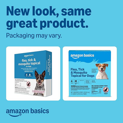 Amazon Basics Preventative Flea, Tick & Mosquito Topical Treatment for Medium Dogs (11-20 Pounds), 4 Count, Packaging May Vary