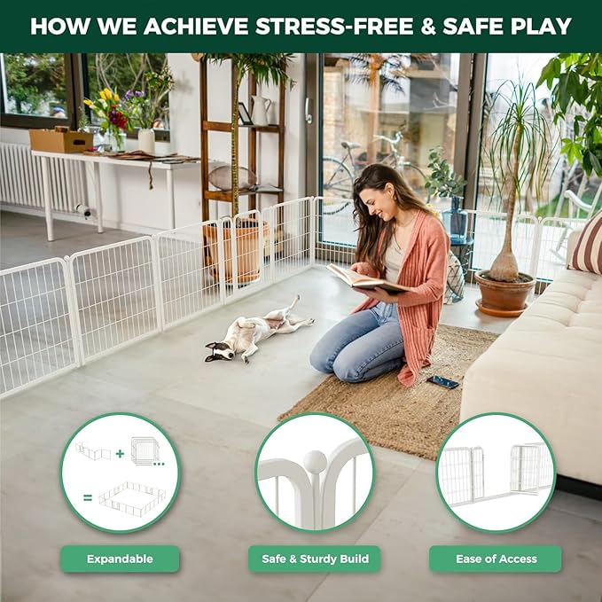FXW Homeplus Unleashed Indoor Dog Playpen - Stress-Free and Safe Play, Heavy Duty 24 Inch 32 Panels Dog Pen for Puppy and Small Dogs, White│Patented