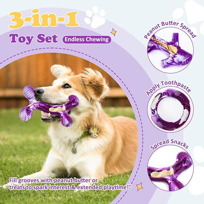 Furdog 3 Pack Dog Toys for Aggressive Chewers Indestructible Dog Toy for Large Dogs Tough Dog Toys to Keep Them Busy, Purple (Purple2)