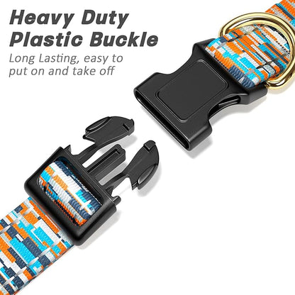 Reflective Dog Collar for Medium Dogs, Cute Boho Adjustable Heavy-Duty Nylon Puppy Collar for Boy and Girl Female, Soft Pet Accessories with Quick Release Buckle, Colorful Spliced