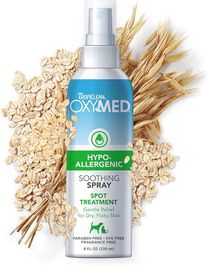 TropiClean OxyMed Hypoallergenic Hot Spot Treatment for Dogs, Dog Allergy Relief Spray, Gently Soothes Skin Irritation, Helps Alleviate Scratching, Chewing & Licking, Safe for Cats, 8oz.